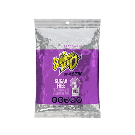Sqwincher Quick Stiks, Sugar Free Drink Mix Powder, 10 oz Yield Unit, Grape, s, PK500 159060204