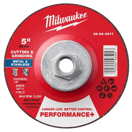 Milwaukee Tool Cut-Off & Grinding Wheel, 5" dia. 49-94-0917