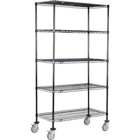 Global Industrial Nexel 5 Shelf Truck, Black Epoxy, 36"W x 18"D x 60"H, Polyurethane Swivel Casters, 2 Brakes B3157263