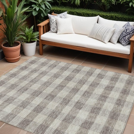 Homeroots 10' X 14' Taupe And Gray Plaid Washable Indoor Outdoor Area Rug 595522