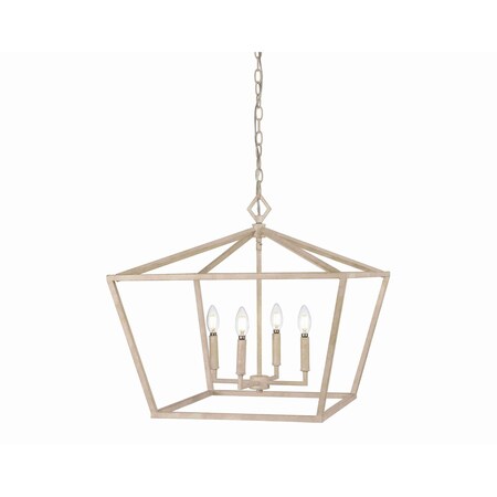 Jonathan Y Gatsby 23" 4-Light Adjustable Iron Rustic Glam LED Pendant, Antiqued White JYL7520A