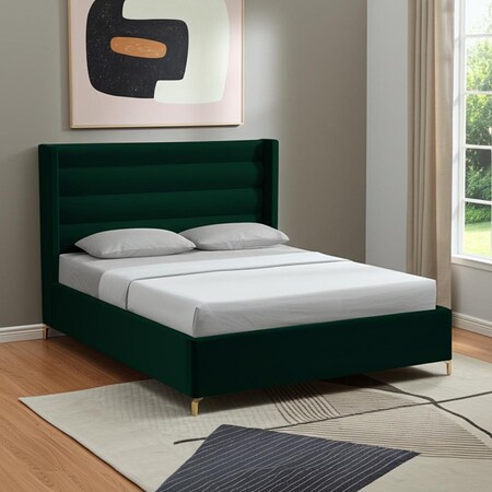 Homeroots Green Velvet Upholstered Queen Bed Frame 544813