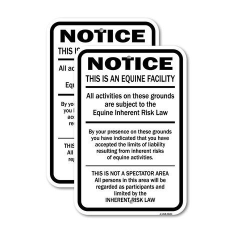 Signmission Supplemental Equine Liability, 12'' X 18'' 2 Signs, Heavy Gauge Aluminum, 2PK A-1218-2PACK-25143