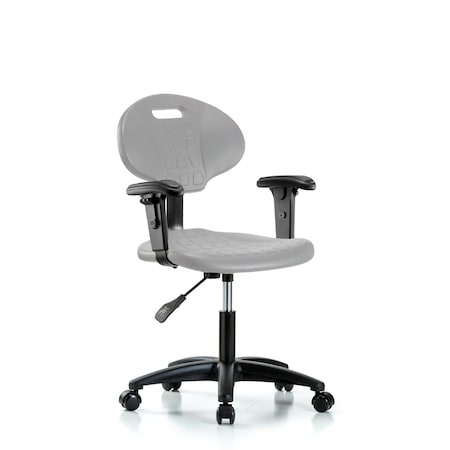 Blue Ridge Ergonomics Erie Polyurethane Chair - Desk Height with Adjustable Arms & Casters in Gray Polyurethane TPDHCH-RG-A1-RC-GRY