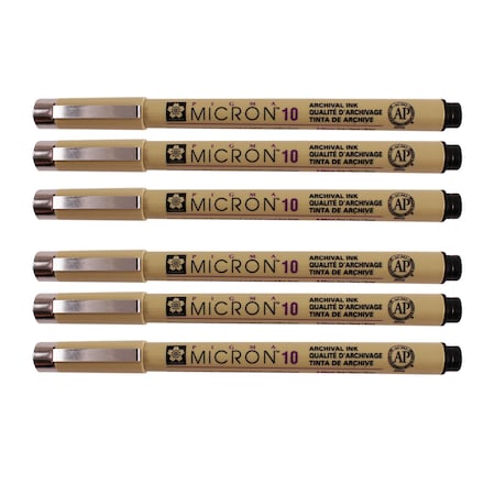 Sakura Pigma Micron Pen, Black, 0.60mm, Size 10, 6PK XSDK10-49