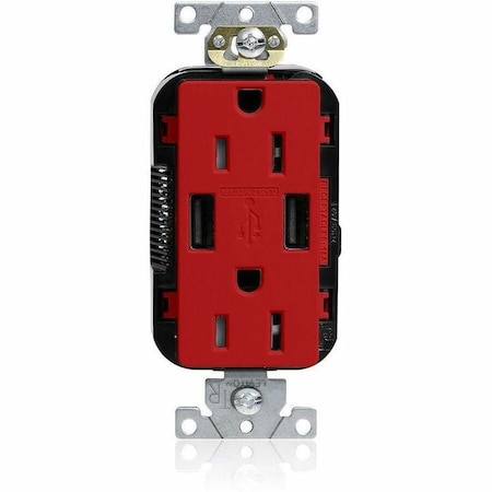 Leviton Lev-Lok TR Dup USB A-A 15A 125V Red M56AA-R