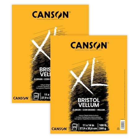 Canson XL Series Bristol Pad, Vellum Finish, Foldover Binding, 25 Sheet, 11x14 inch, 2PK C400061839