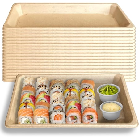 Ecoquality 1.0L Compostable Natural Sugarcane Bagasse No Lid Small Take Out Sushi Serving Tray, 150PK EQ1LSUSHINL-150