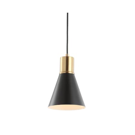 Jonathan Y Apollo 6" 1-Light Mid-Century Modern Iron LED Pendant, Black/Brass Gold JYL6131A