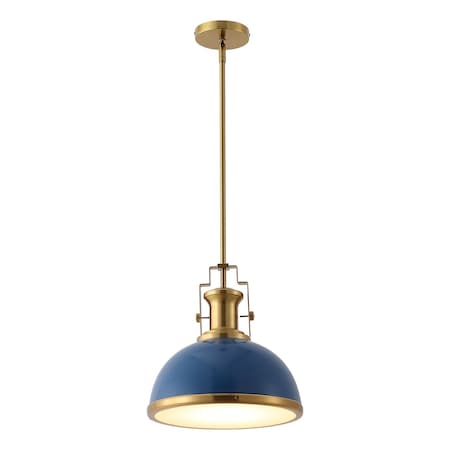 Jonathan Y Homer 13" 1-Light Modern Industrial Metal LED Dome Pendant, Navy/Brass Gold JYL9536G