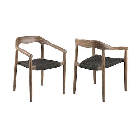 Homeroots Set of Two 22" Black and Natural Wood Solid Wood Outdoor Dining Chair, 2PK 490256