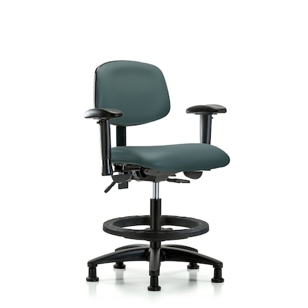 Blue Ridge Ergonomics Chair, Vinyl, Med Bench, AA BF Glides, Blu, 6-Way Adjustable, 22" to 29" Height, Colonial Blue BR-VMBCH-RG-T0-A1-BF-RG-8546