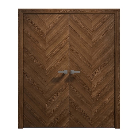Sartodoors Interior Solid French Double Doors 72 x 96 inches, Ego 5005 Cognac Oak Veneer, Wood Interior Solid EGO5005DD-DKO-7296