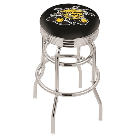 Holland Bar Stool Co 25" Chrome 2-Ring Wichita State Swivel Bar Stool, Accent Ring L7C3C25WichSt