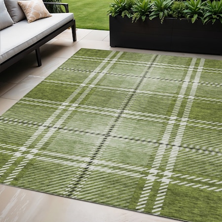 Homeroots 5' X 8' Green Black And Ivory Plaid Washable Indoor Outdoor Area Rug 596334