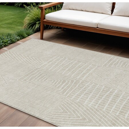 Homeroots 9' X 12' Beige And Ivory Geometric Washable Indoor Outdoor Area Rug 596900