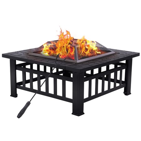 Wrightmaster 32 in. x 12.4 in. Square Iron Charcoal Gray Upland Fire Pit with Cover ZR-0230.001.001
