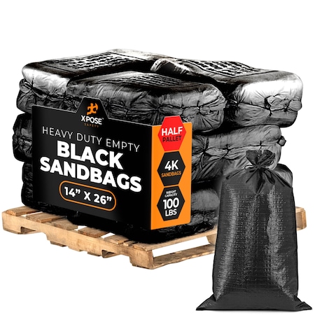 Xpose Safety Black Sand Bags - 14inx26in, 100 lb, Half Pallet of 4,000 SBB-HVY-1426-HP4000-X
