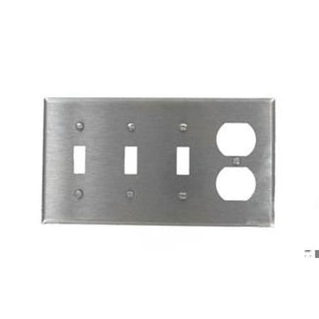 Leviton Receptacle Wall Plate, Number of Gangs: 4 Stainless Steel, Silver 84043