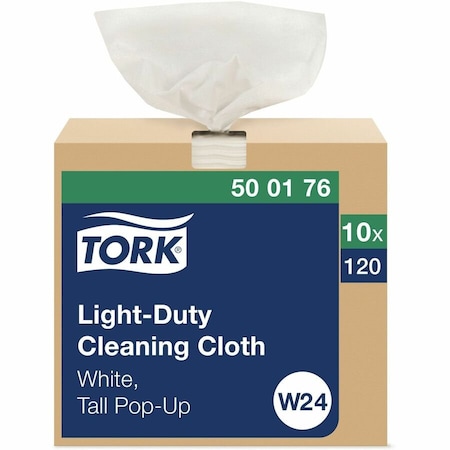 Tork Light Duty Cleaning Cloth Pop Up Box, 1-Ply, 8.3 x 16.1, White, 120 Cloths/Pack, 10 Packs/Carton, 10PK 500176