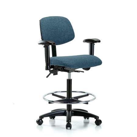 Blue Ridge Ergonomics Chair, Fabric, Hi Bench, AA CF Casters, Blu, 6-Way Adjustable, 26" to 35-1/2" Height, Blue BR-FHBCH-RG-T0-A1-CF-RC-F43