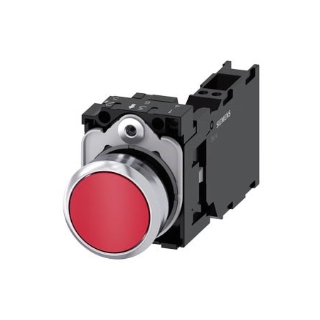 Siemens Pushbutton, 22 mm, round, metal, shiny, red, pushbutton, flat 3SU1150-0AB20-3FA0