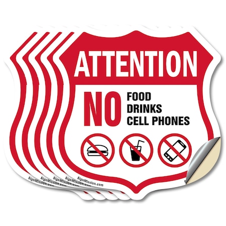 Signmission Property Shield Sign No Food No Drinks N, 6 inch X 6 inch, Vinyl Decal, 5PK SHI-D-5PACK-6-455