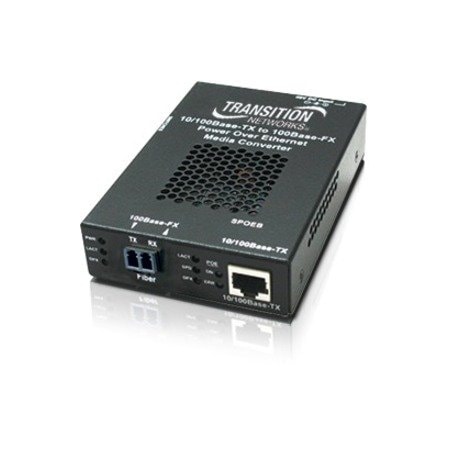 Transition Networks 10/100BASE-TX RJ45 POE TO 100BASE-FX, MM LC, 2 KM WITH -NA POWER SUPPLY SPOEB1039-105-NA
