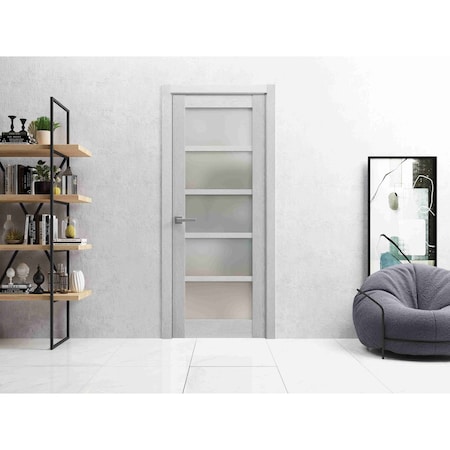 Sartodoors Slab Barn Door Panel Frosted Glass Grey 36x96 Solid Core Modern Interior QUADRO4002S-OAK-3696