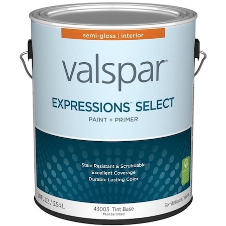 Valspar Expressions Select 4300 Latex Paint, Acrylic Base, Semi-Gloss Sheen, Tint Base, 1 gal 028.0043003.007