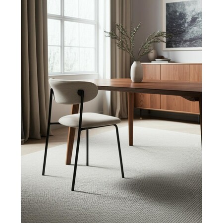 Homeroots Cream and Black Upholstered Fabric And Metal Open Back Dining Side Chair 605678