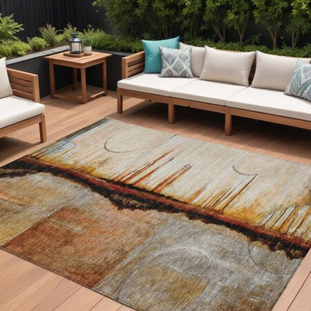 Homeroots 10' X 14' Rust And Charcoal Abstract Washable Indoor Outdoor Area Rug 630476