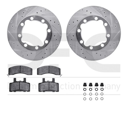 Dynamic Friction Co DFC Brake Rotor - Drilled & Slotted - Silver- Heavy Duty Brake Pad includes Hardware 7412-40001