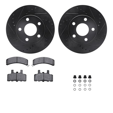 Dynamic Friction Co DFC Rotors-Drilled & Slotted-Black w/ 5000 Advanced Brake Pads Incl Hdw 8512-47007