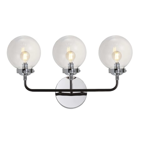 Jonathan Y Caleb 22" 3-Light Contemporary Transitional Iron/Glass LED Vanity Light, Chrome/Black JYL9058A