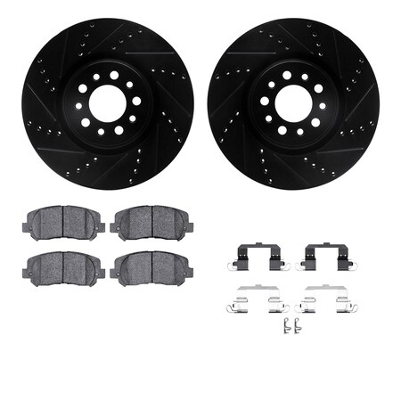 Dynamic Friction Co DFC Brake Rotor Drilled & Slotted - Black- w/Ultimate Duty Brake Pad & HW Kit 8412-42015