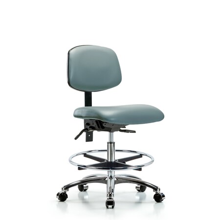 Blue Ridge Ergonomics Vinyl Chair Chrome, Med Bench, Tilt, Foot Ring, Casters, Storm BR-VMBCH-CR-T1-A0-CF-CC-8822