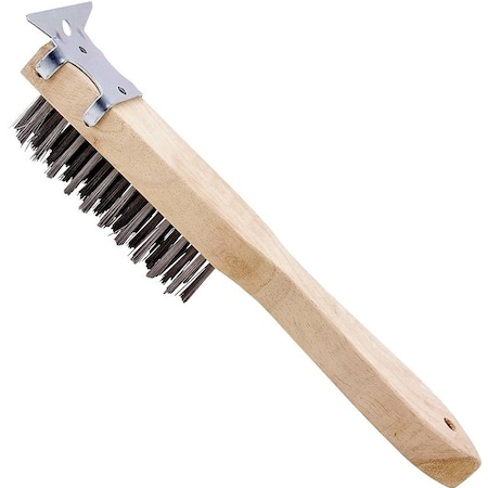 Prosource Wire Brush with Scraper, 2-7/8 in L Trim, Metallic Bristle, 1 in W Brush, 11-1/2 in OAL WB01411S