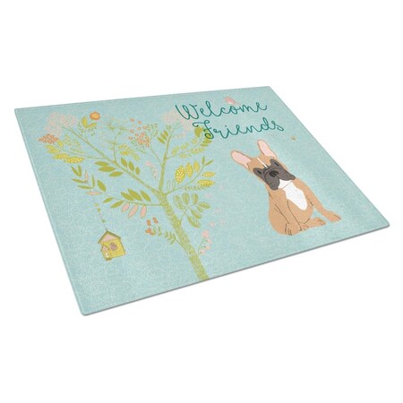 Carolines Treasures Welcome Friends Fawn French Bulldog Glass Cutting Board, Large BB7633LCB
