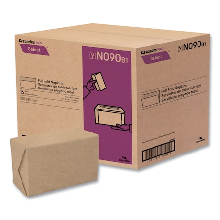 Cascades Pro Select Full Fold II Napkins, 1-Ply, 12 x 12, White, PK9000 N090