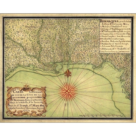 Homeroots 24" X 30" C1747 Map Of The Gulf Coast Vintage  Poster Wall Art 391949
