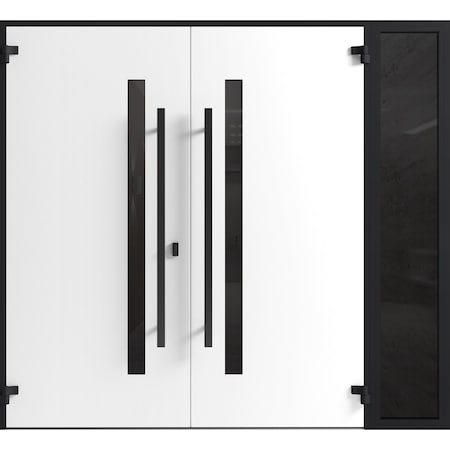 Vdomdoors Front Exterior Prehung Aluminum Double Doors Ronex0144 Grey 1 Sidelight Mirrored Clear Glass 1 RONEX0144DEXD-GRE-W72+14xH96-LH-O
