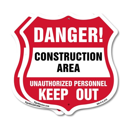 Signmission Construction Area Shield Sign Danger! Un, 6 inch X 6 inch, Plastic Sign, 2PK SHI-P-2PACK-6-373