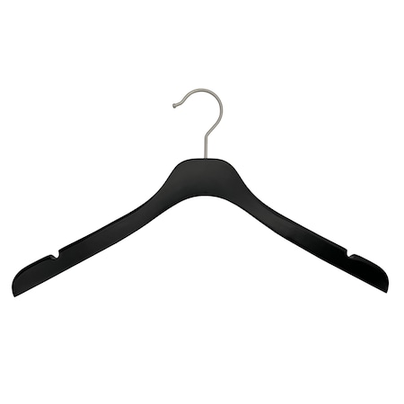 Nahanco 17in Low Gloss Black Wooden SlimLine Jacket Hanger w/ Brushed Chrome Hook, 25PK SL23217