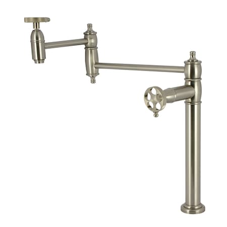 Kingston Brass Deck Mount Pot Filler Faucet with Knurled Handle, Brushed Nickel KS3708RKZ