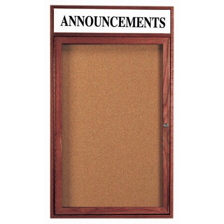 Aarco Enclosed Bulletin Board Customizable Header and Cherry Stained Red Oak Frame, 36''Hx24''W CBC3624RH