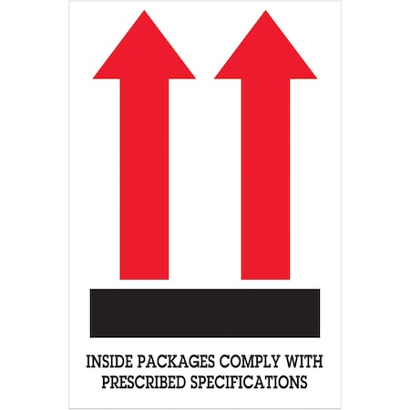 Bubblefast 4 x 6'' - ''Inside Packages Comply'' Arrow Labels BFDL1480