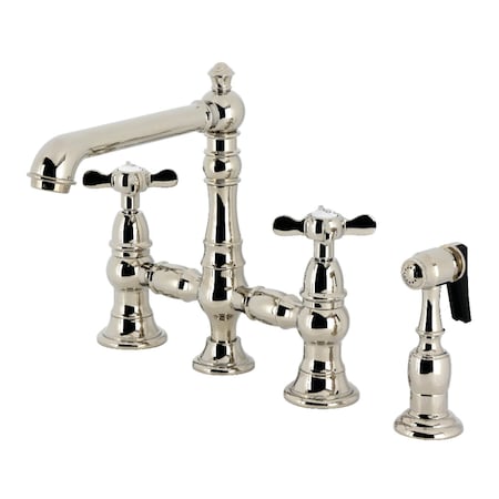 Kingston Brass Bridge Kitchen Faucet with Brass Sprayer, Polished Nickel KS7276BEXBS