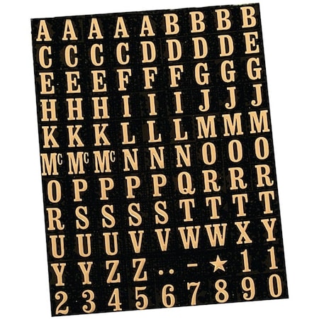 Hy-Ko Packaged Number and Letter Set, 5/16 in H Character, Gold Character, Black Background, Mylar MM-1