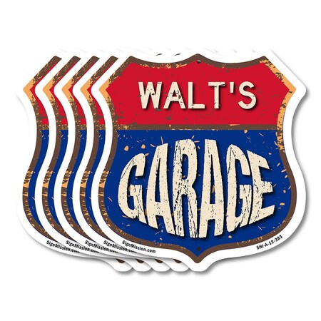 Signmission Walt's Garage, 12 inch X 12 inch, Aluminum Metal Sign, 5PK SHI-A-5Pack-12-383-WALT